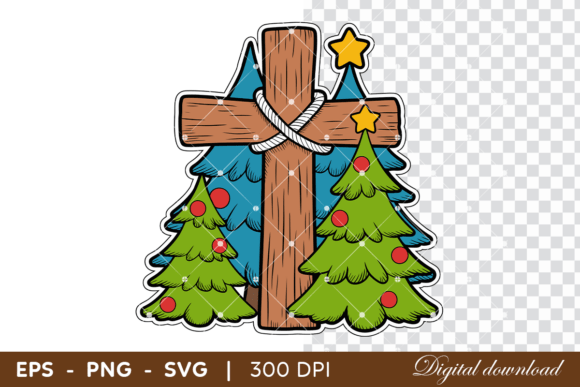 Christmas Cross with Trees Illustrations