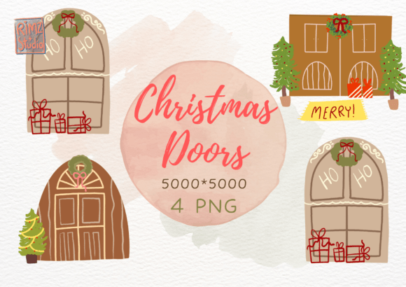 Christmas Doors Clipart: Illustrations for Branding