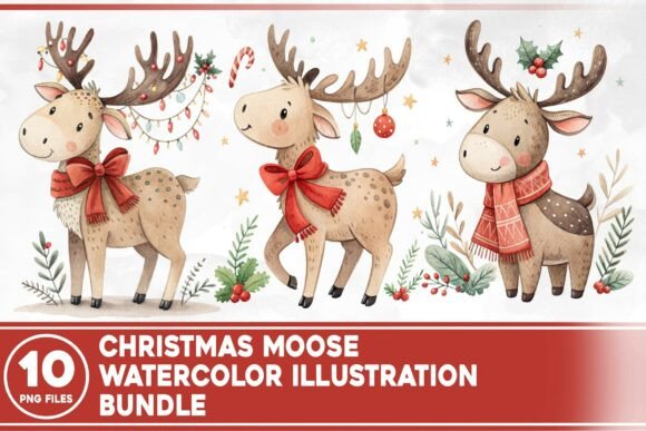 Christmas Moose Watercolor Bundle: Illustrations Review