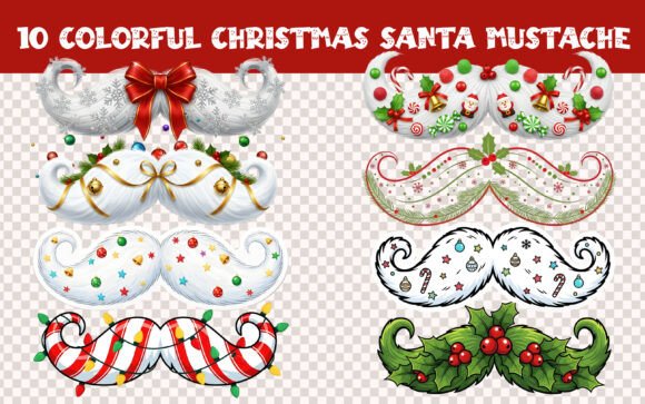 Christmas Santa Mustache Bundle Illustrations