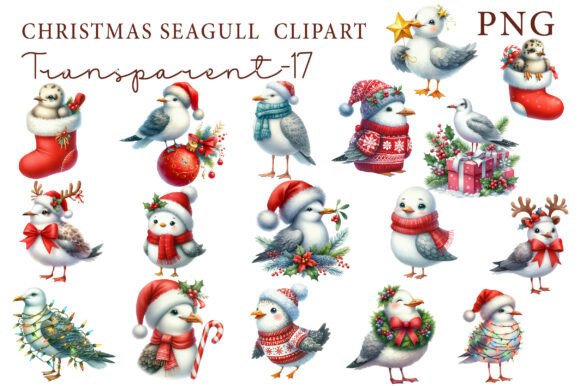 Christmas Seagull Clipart: Coastal Illustrations