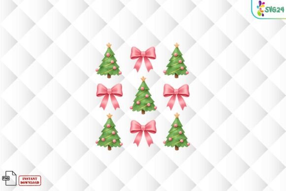 Christmas Tree Pink Bow PNG: Festive Illustrations