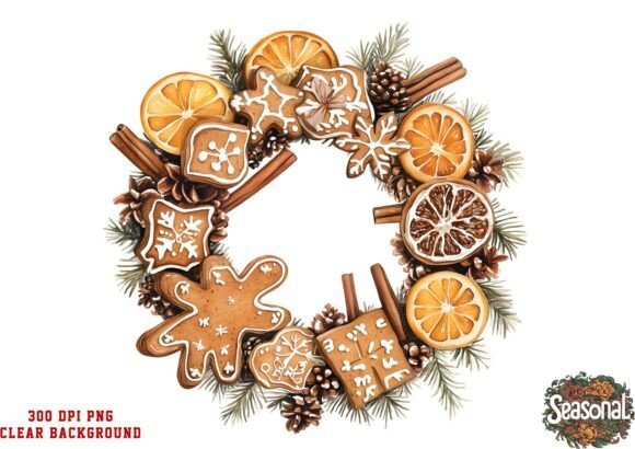 Cinnamon Pine Wreath: Festive Illustrations for Design