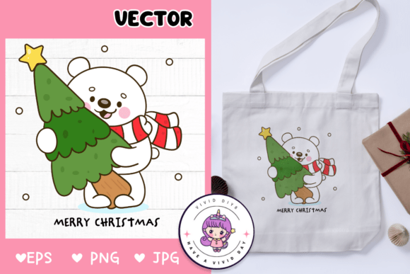 Cute Polar Bear Hug Christmas Tree Illustrations