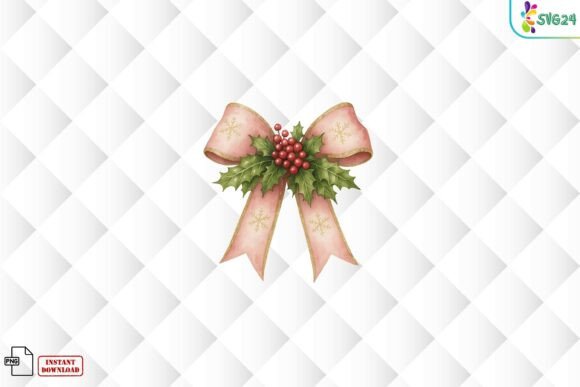 Elegant Holly Christmas Bow PNG for Illustrations