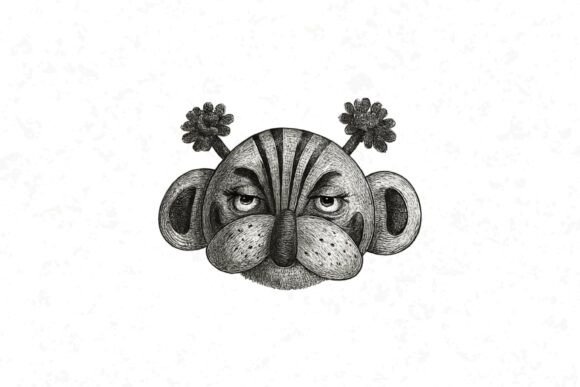 Funny Christmas Bear Mask: Editorial Illustrations