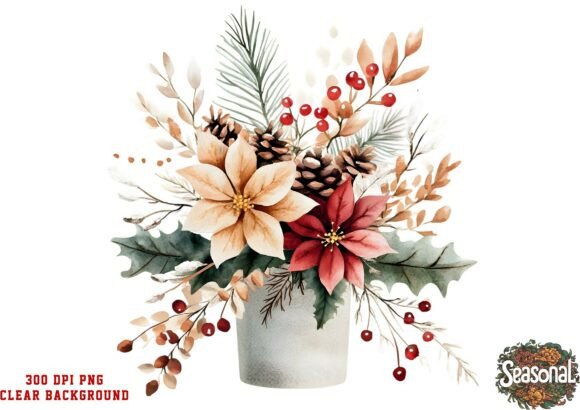 Gold Beige Christmas Bouquet PNG: Elegant Illustrations