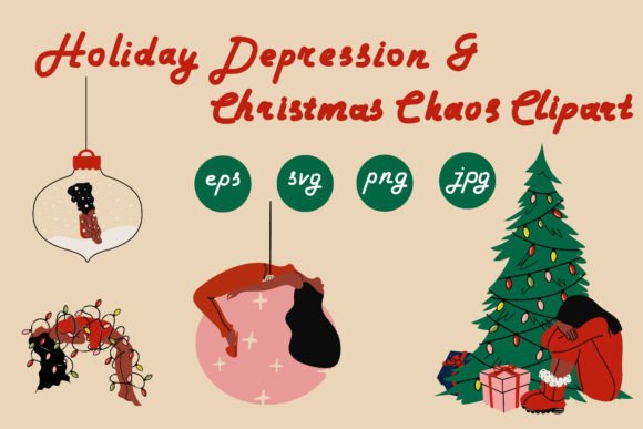 Holiday Stress Christmas Chaos Clipart: Illustrations