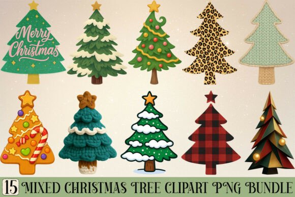 Mixed Christmas Tree PNG Bundle for Illustrations