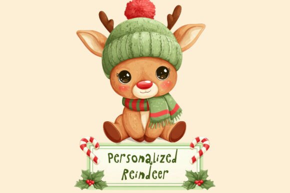 Personalized Christmas Reindeer PNG & Illustrations