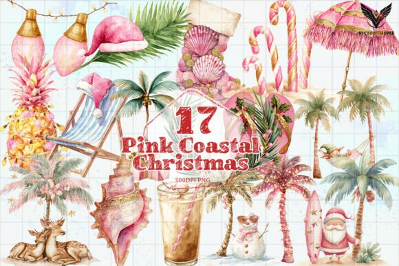 Pink Coastal Christmas Clipart Pack PNG: A Designer’s Review of Holiday Illustrations