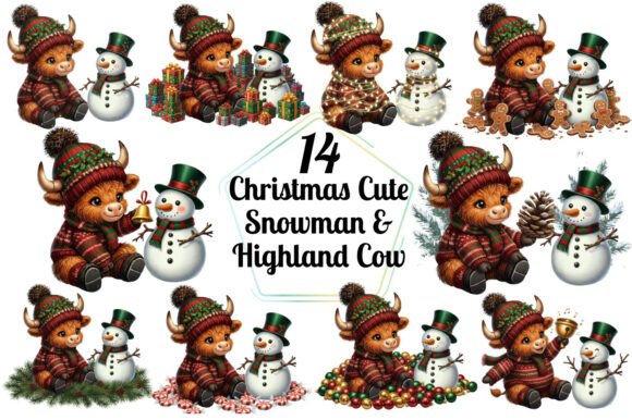Review: Christmas Cute Snowman Highland Cow Set Illustrations