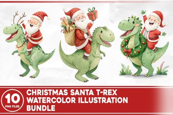 Review: Christmas Santa T-Rex Watercolor Bundle Illustrations