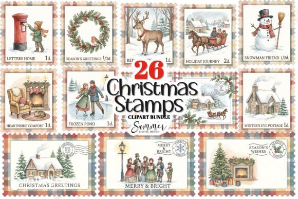 Review: Christmas Victorian Postage Stamps Illustrations
