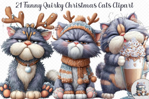 Review: Funny Quirky Christmas Cats Clipart for Embroidery