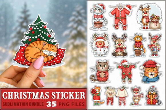 Reviewing Christmas Hand Drawn Sticker PNG Bundle Illustrations