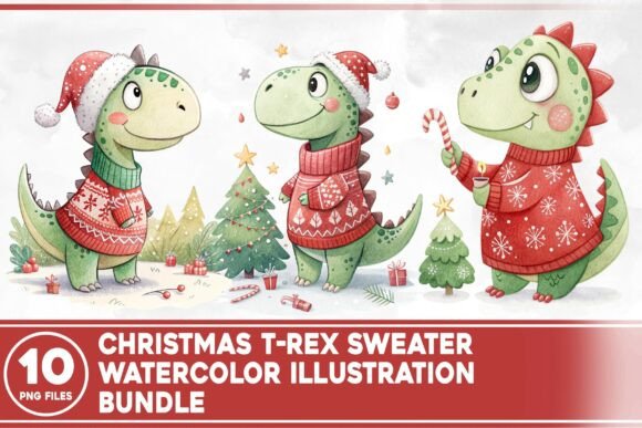 Reviewing Christmas T-Rex Sweater Watercolor Bundl Illustrations