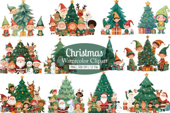 Santa’s Elf Watercolor Clipart for Illustrations