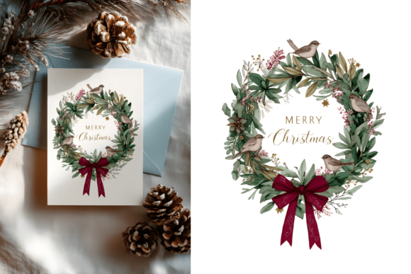 Watercolor Wreath, Christmas Lettering Illustrations